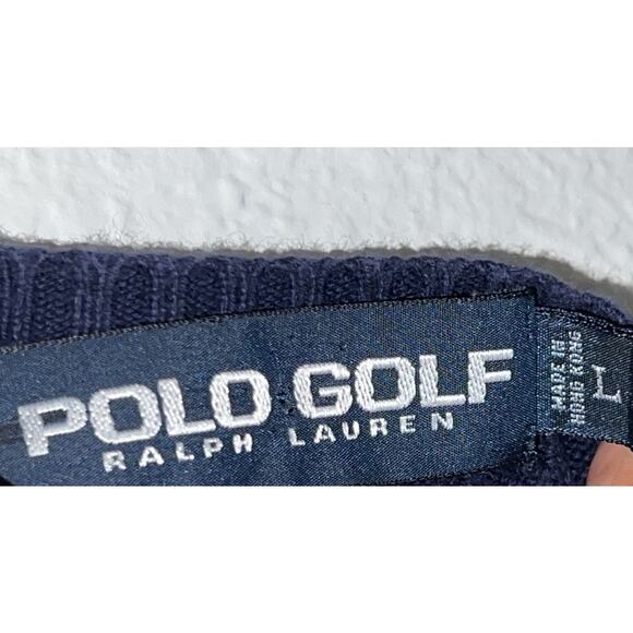 Polo Ralph Lauren Vneck Mens Large Golf Vest Cable Knit Blue Crest USA Made - Picture 6 of 6